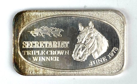 1973 United States Silver Corporation Secretariat 1 oz .999 Fine Silver Ingot/ Bar