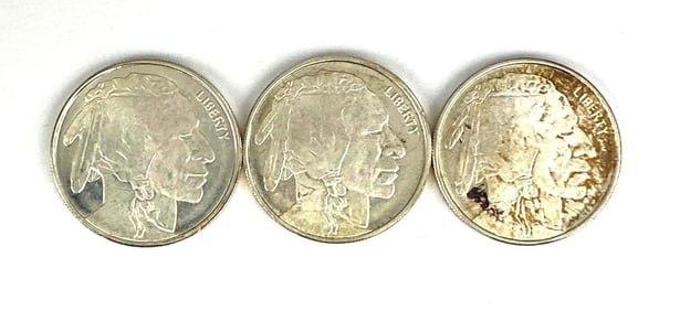 Group of 3 Highland Mint Buffalo Design 1/10th oz .999 Fine Silver Rounds