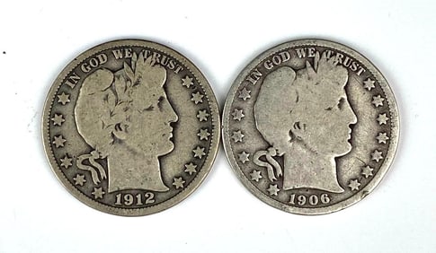 Group of 2 US Barber Silver Half Dollars