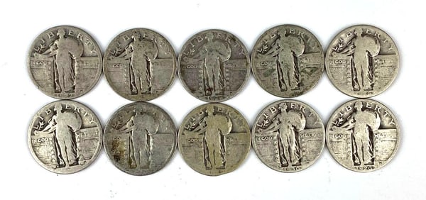 Group of 10 Standing Liberty Silver Quarters
