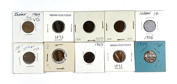 Group of 10 US Indian Head Cents
