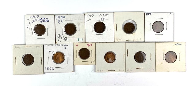 Group of 11 US Indian Head Cents
