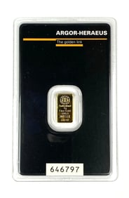 Argor- Heraeus 1 Gram .999 Fine Gold Ingot/ Bar