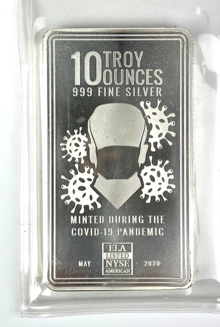 2020 NYSE Minted During the Covid 19 Pandemic 10 oz .999 Fine Silver Ingot/ Bar: 2020 NYSE Minted During the Covid 19 Pandemic 10 oz .999 Fine Silver Ingot/ Bar
