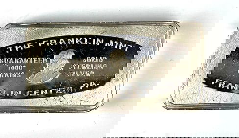 1974 The Franklin Mint 1000 Grain 2 oz Sterling Silver Ingot/ Bar