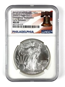 NGC Graded 2020P US $1 Silver Eagle Dollar MS69