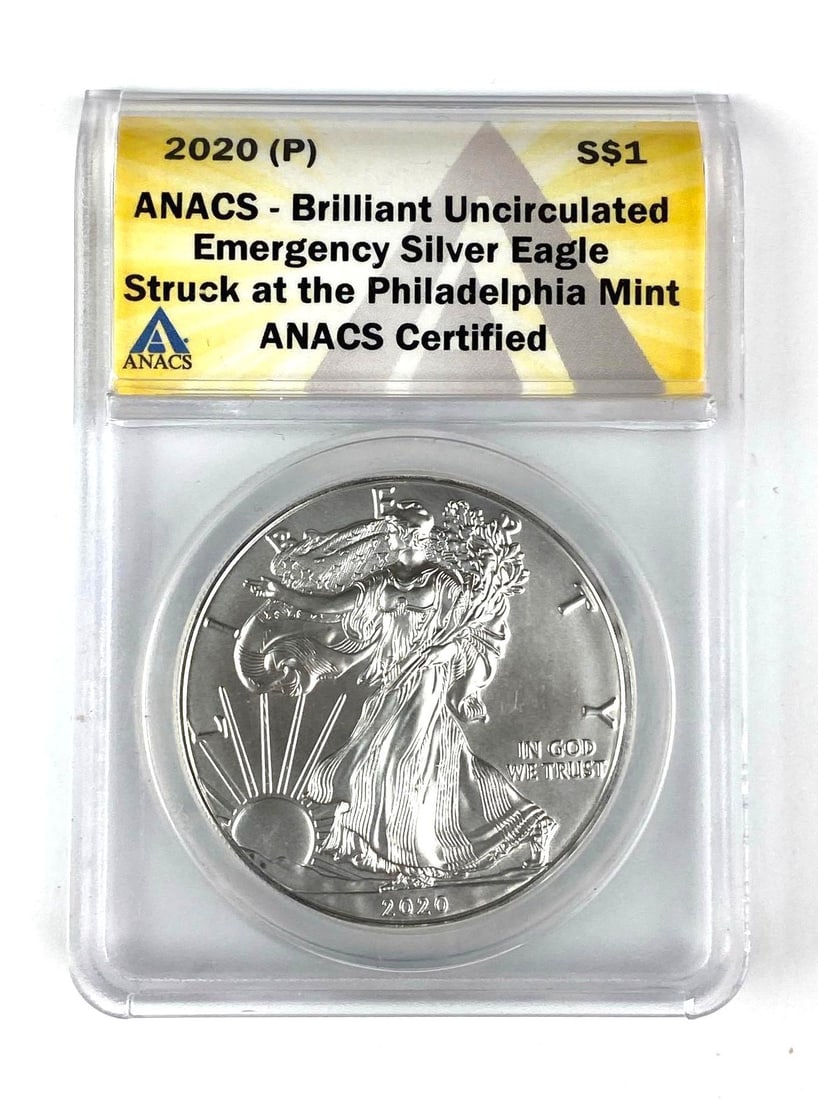 ANACS Graded 2020 P US $1 Silver Eagle Dollar (1 of 2)