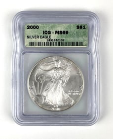 ICG Graded 2000 US $1 Silver Eagle Dollar MS69
