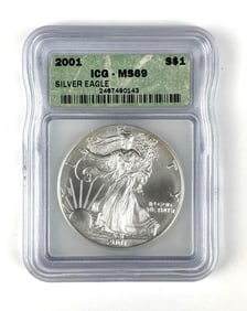 ICG Graded 2001 US $1 Silver Eagle Dollar MS69