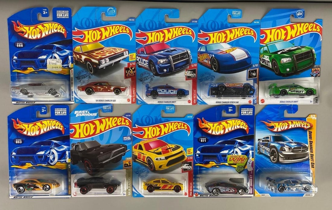 Set of 10 Hot Wheels Dodge Charger Die-Cast Vehicles: Set of 10 Hot Wheels Dodge Charger Die-Cast cars. New in packaging.