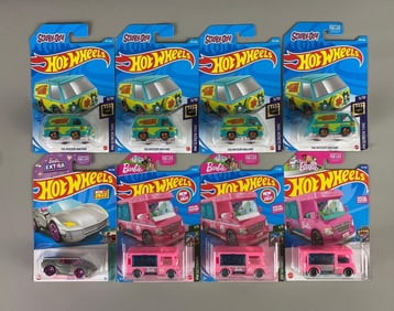 Set of 8 Hot Wheels Scooby- Doo and Barbie Die-Cast Vehicles