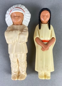 Pair of Native American Boy and Girl Molded Plastic Figures