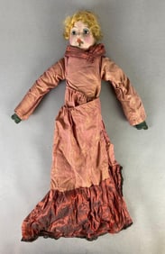 Antique Smoking Boudoir Cloth Doll with Paper Mache Head