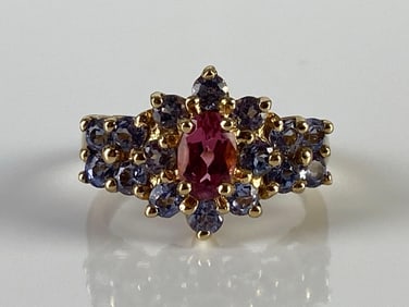 10K Gold Pink Tourmaline and Tanzanite Ring