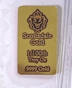Scottsdale 1/100th oz .9999 Fine Gold Bar