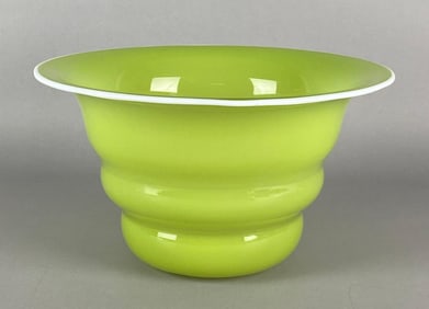 Artist Signed Cased Green Art Glass Bowl