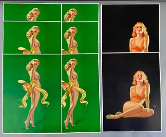 Group of 8 NOS Vintage Pin-Up Lithograph Prints