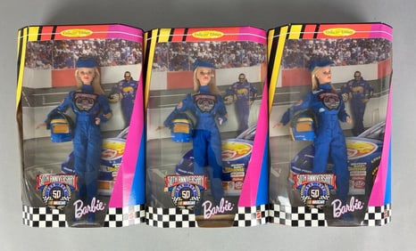 Group of 3 Mattel Barbie NASCAR Fashion Dolls