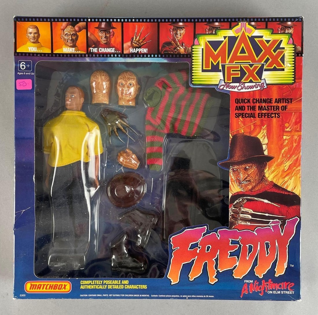 Matchbox Maxx FX A Nightmare on Elm Street Freddy Krueger Interchangeable Action Figure: Unsealed original packaging measures 14 x 14 1/2 x 2 1/4 inches