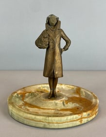 Vintage Figural Woman Cast Iron and Marble Ashtray