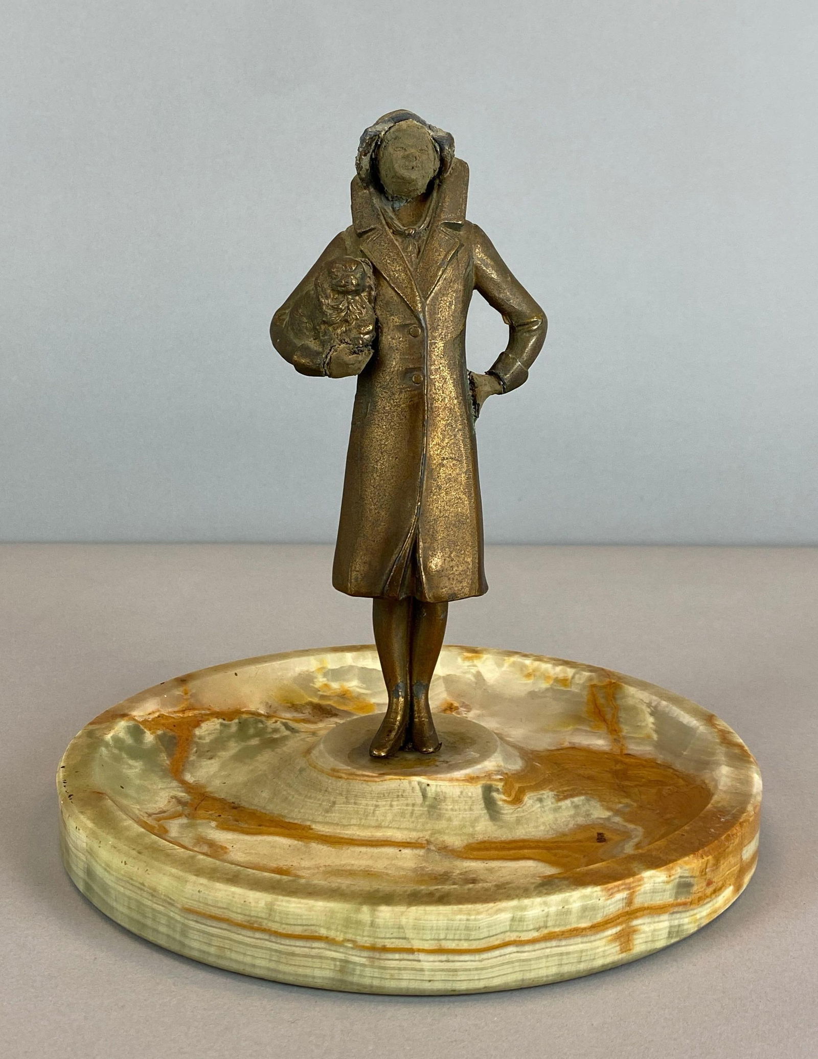 Vintage Figural Woman Cast Iron and Marble Ashtray (1 of 4)