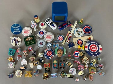 Large Group of Chicago Cubs Pins and Other Collectibles