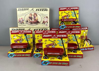 Group of Radio Flyer Pressed Steel Toy Wagons and Trikes