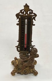 Vintage Cast Brass Cherub Thermometer