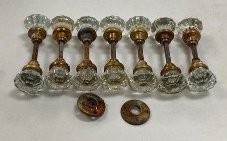 Group of Vintage Brass and Glass Doorknobs