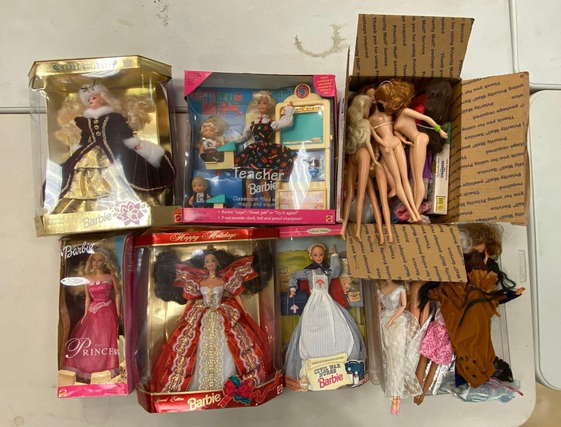 Group of Assorted Barbie Fashion Dolls: some loose and in box dolls, each measure 11 1/2” H