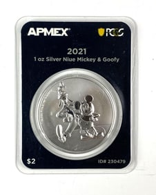 2021 AMPEX NIUE $2 Mickey and Goofy 1 oz .999 Fine Silver Coin