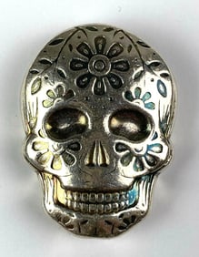 Monarch Precious Metals Day of the Dead Sugar Skull 2 oz .999 Fine Silver Ingot/ Bar