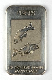 National Pisces 1 oz .999 Fine Silver Ingot/ Bar