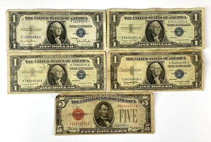 Group of 5 US Federal Reserve Notes