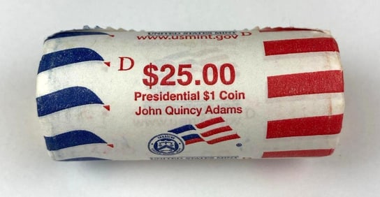 US Mint $25 John Quincy Adams Presidential $1 D Coin Roll