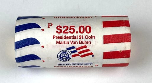 US Mint $25 Martin Van Buren Presidential $1 P Coin Roll