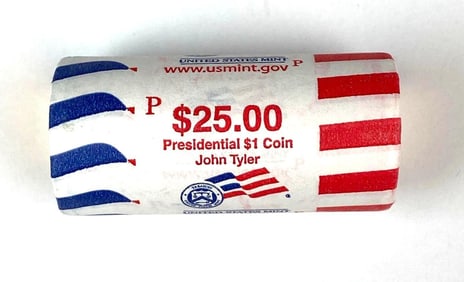 US Mint $25 John Tyler Presidential $1 P Coin Roll