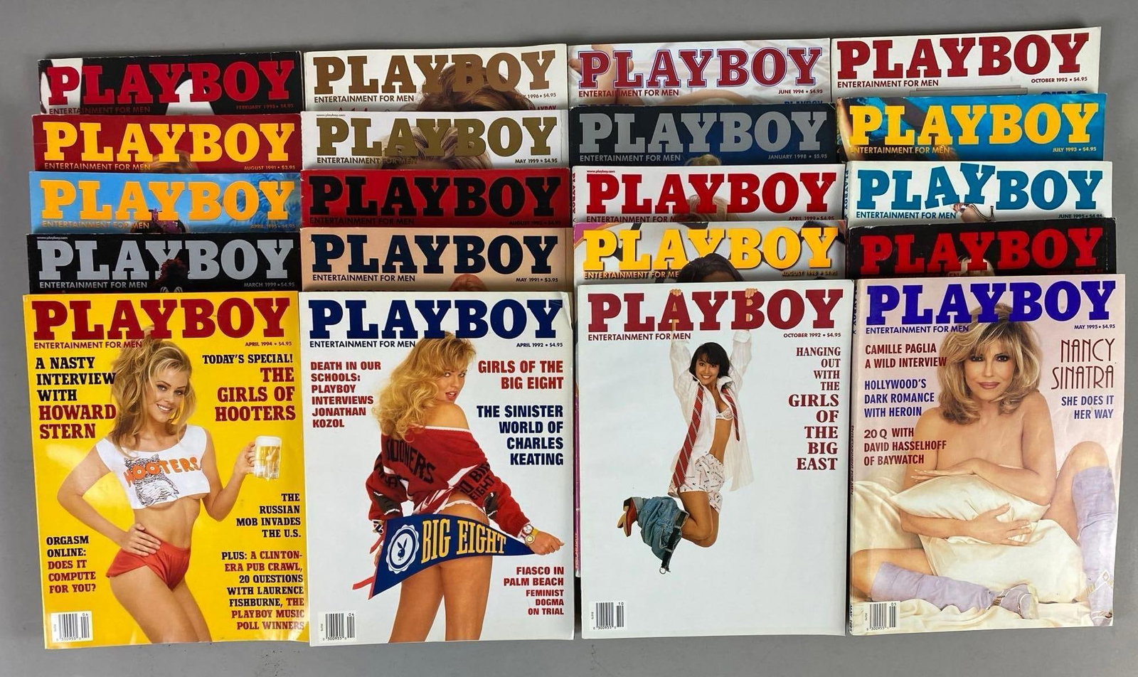 Group of 20 Vintage Playboy Magazines: Rips + tears throughout circa 90’s