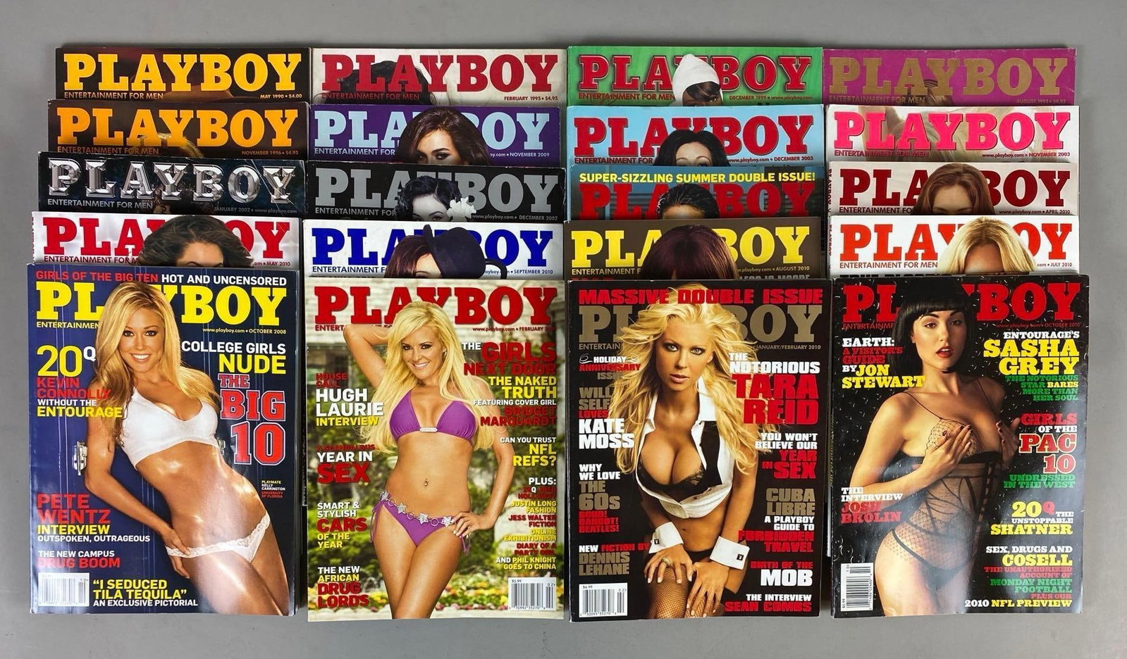 Group of 20 Vintage Playboy Magazines: Rips + tears throughout circa 90’s and 00’s.