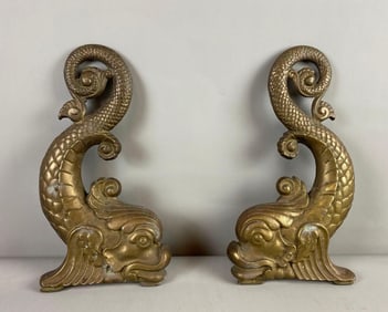pair of Neoclassical Serpent Fireplace Andirons