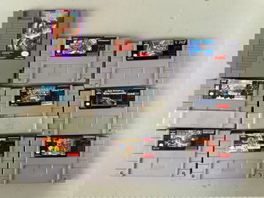 Group of Super Nintendo Game Cartridges