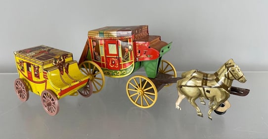 Group of 2 Vintage Tin Litho Stagecoaches