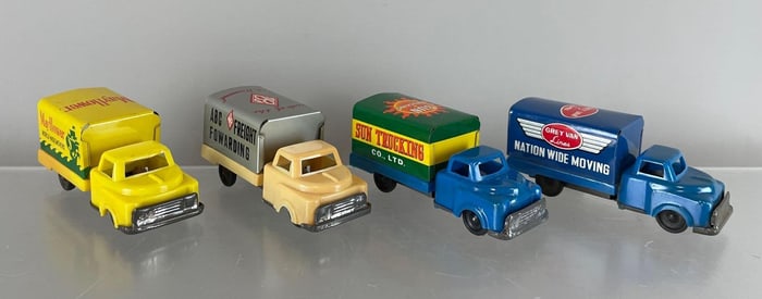 Group of Vintage Tin Litho Friction Moving Trucks
