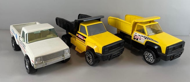 Group of 2 Tonka Pressed Steel Dump Trucks and More