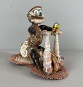 Folk Art Seashell Motorcycle Sculpture