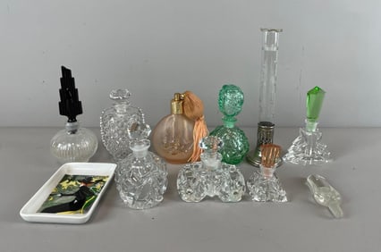 Group of Vintage Glass Perfume Bottles and More