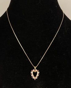 10k Gold Diamond and Ruby Heart Pendant on 14k Gold Chain