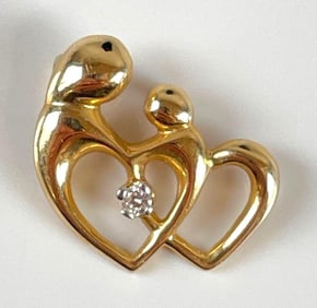 14k Gold Mother and Child Pendant with Diamond Accent