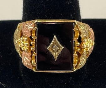 10k Gold Diamond and Tourmaline Oak Leaf Ring