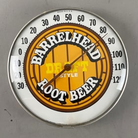 Vintage Barrelhead Root Beer Advertising Thermometer